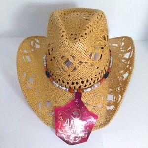 ANPA LIVING THE STYLE Gold Flake Bohemian Bead Band Cowgirl Hat 100% Handmade